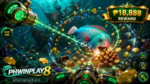 Fictional arcade cannon releasing a controlled burst toward overlapping moving targets in PHWIN fishing