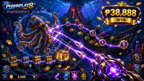 Sapphire feedback rings spreading among bubbles, shells and jellyfish after a PHWIN fishing cannon burst