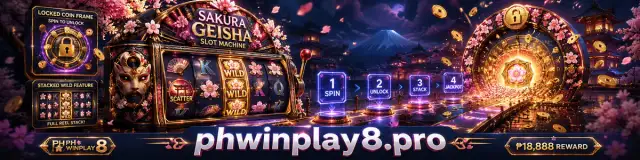 PHWIN slot room banner with a fast-moving reel game scene