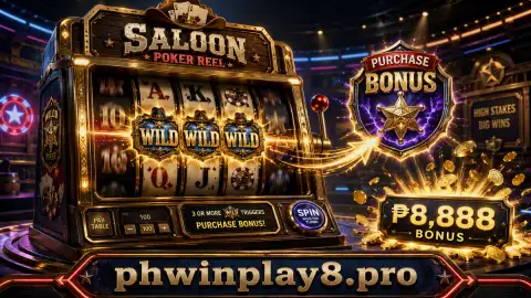 PHWIN sapphire slot burst surrounded by crown, bell, gem and lightning symbols