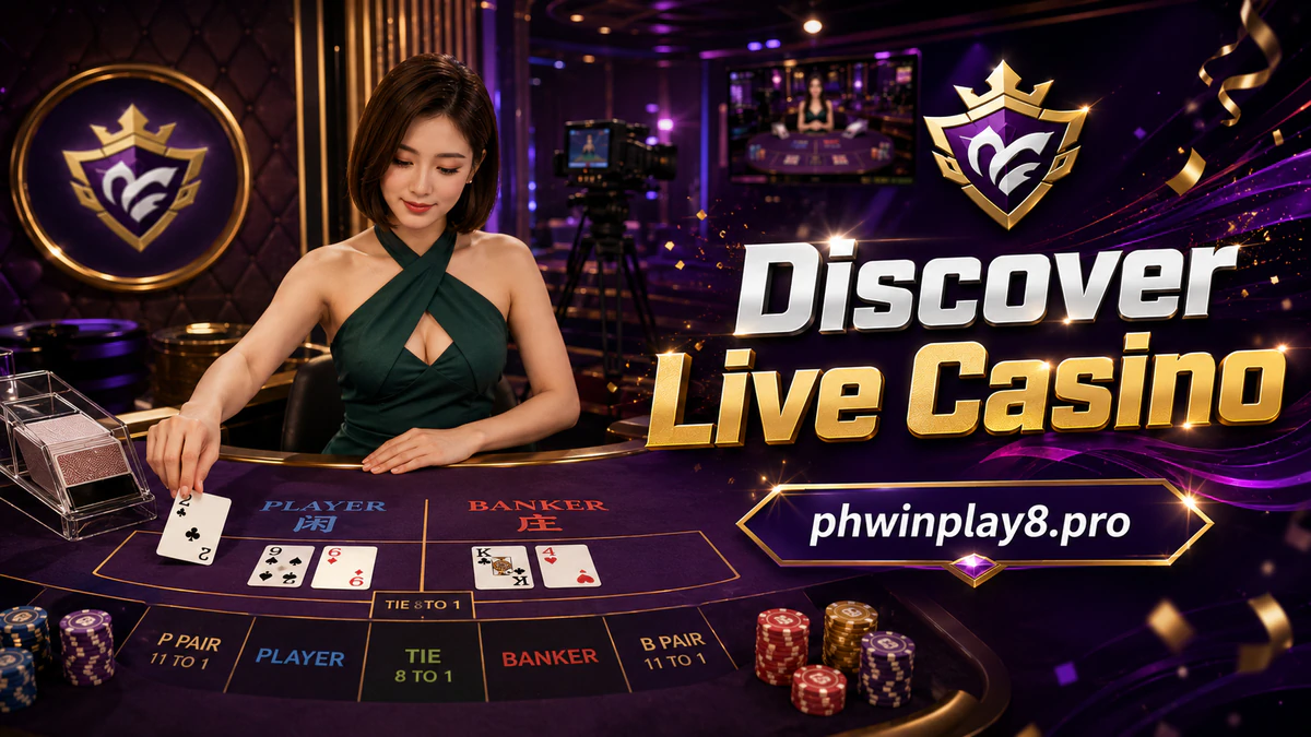 PHWIN online casino live table with dealer hands, sapphire felt, cards and crystal chips in polished gold light